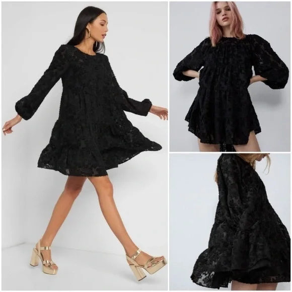 Zara Black Lace Shift dress babydoll - Picture 2 of 4